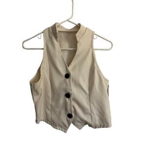 Women's Beige Button-Up Vest, Size M